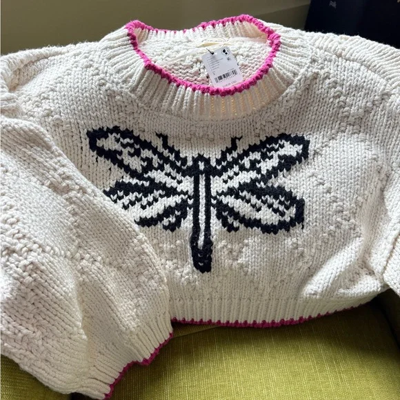 Free People White and Black Dragonfly Sweater - Picture 3 of 4